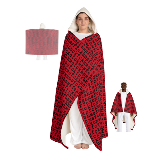 Red Unique, Plush, Sherpa HOODIE comforter with blazing FCKHMS pattern