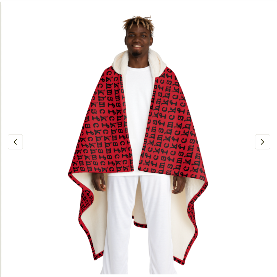 Red Unique, Plush, Sherpa HOODIE comforter with blazing FCKHMS pattern